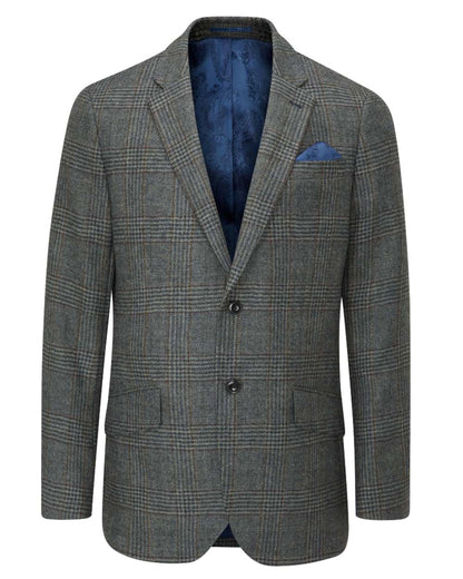 Blue Check coloured Alan Paine Surrey Mens Tweed Lined Blazer on white background 