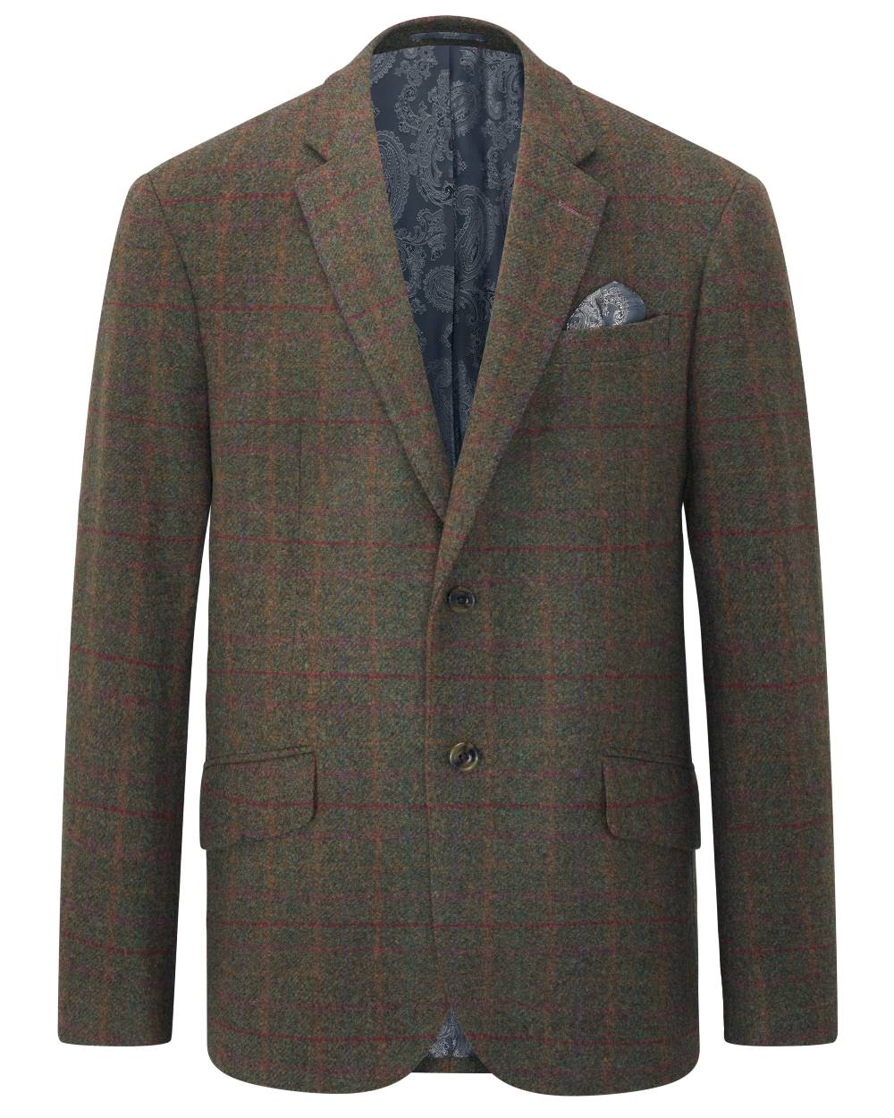 Hemlock coloured Alan Paine Surrey Mens Tweed Lined Blazer on white background 