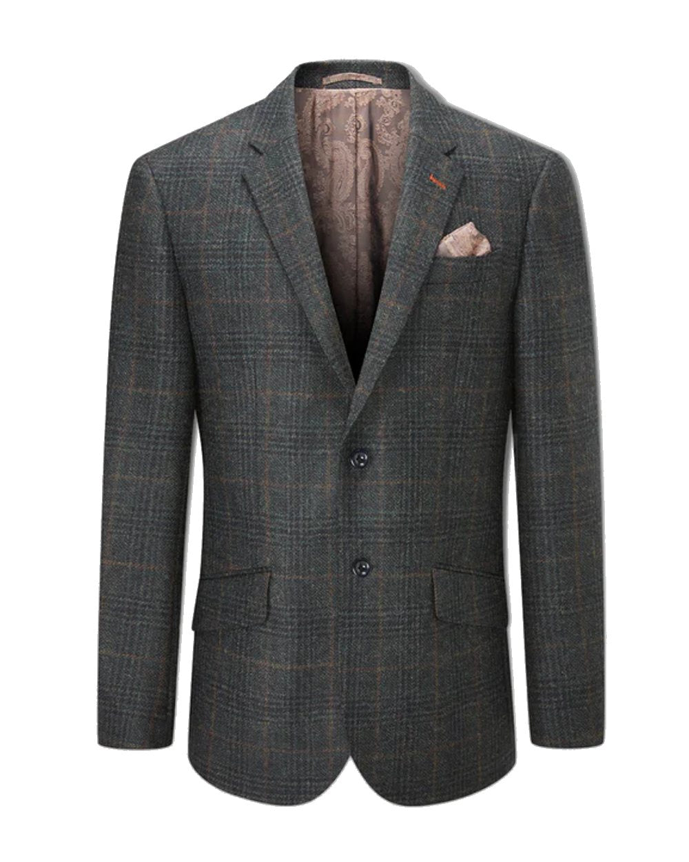 Green Check coloured Alan Paine Surrey Mens Tweed Lined Blazer on white background 