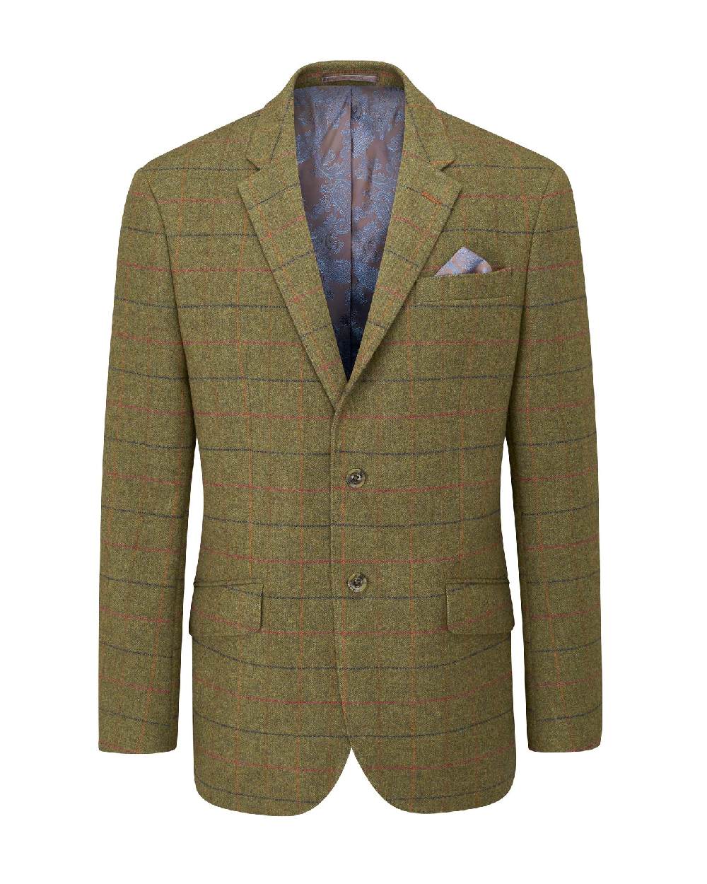 Meadow coloured Alan Paine Surrey Mens Tweed Lined Blazer on white background 