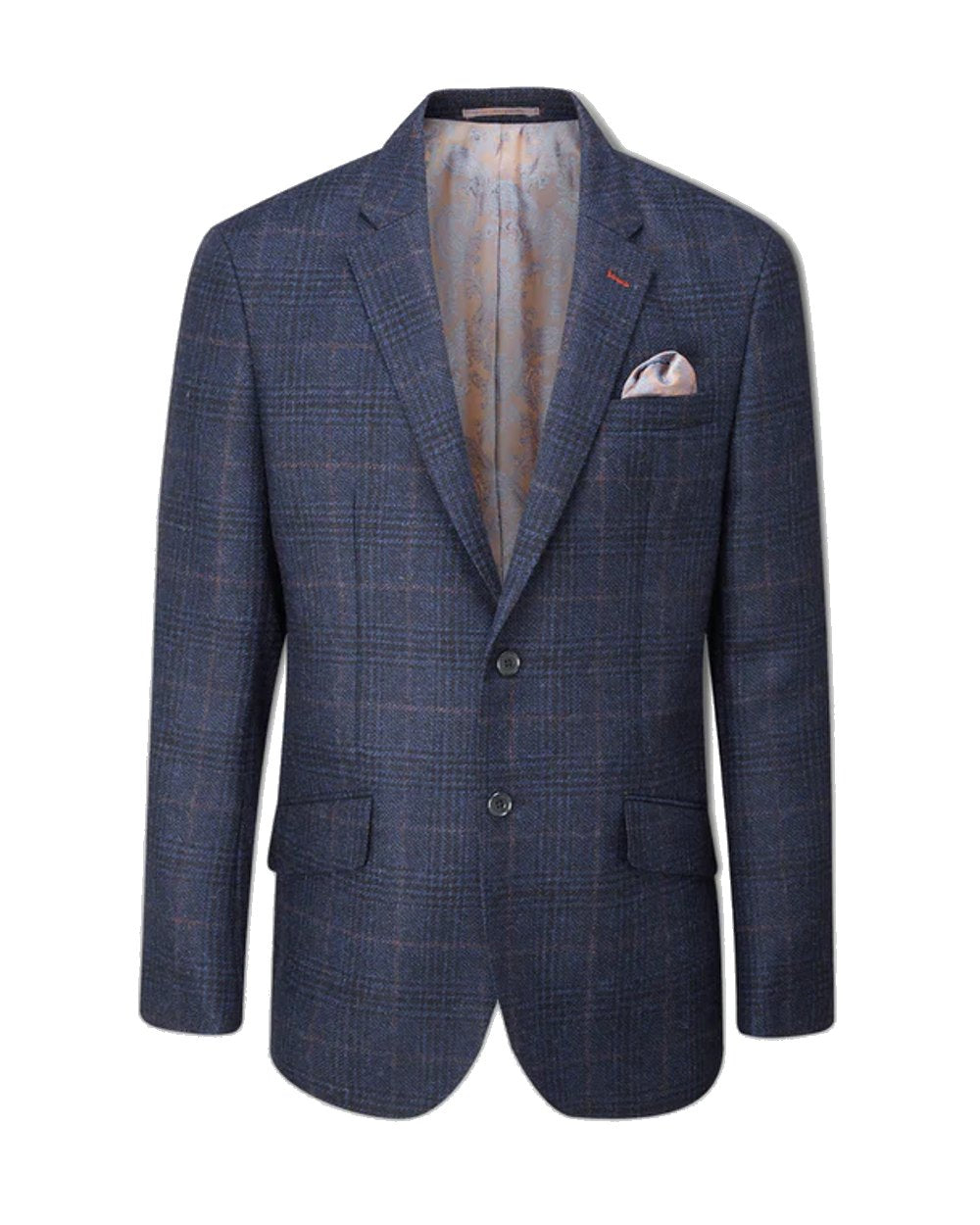 Navy Check coloured Alan Paine Surrey Mens Tweed Lined Blazer on white background 