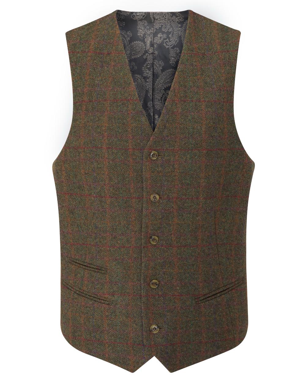 Hemlock Coloured Alan Paine Surrey Mens Tweed Lined Waistcoat on white background 