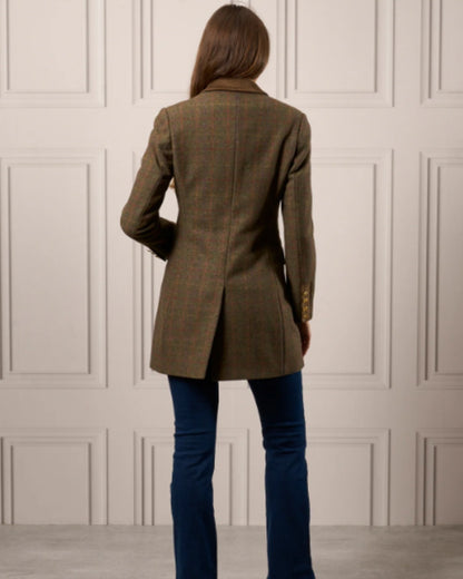 Hemlock coloured Alan Paine Surrey Mid-Thigh Tweed Coat on studio background 