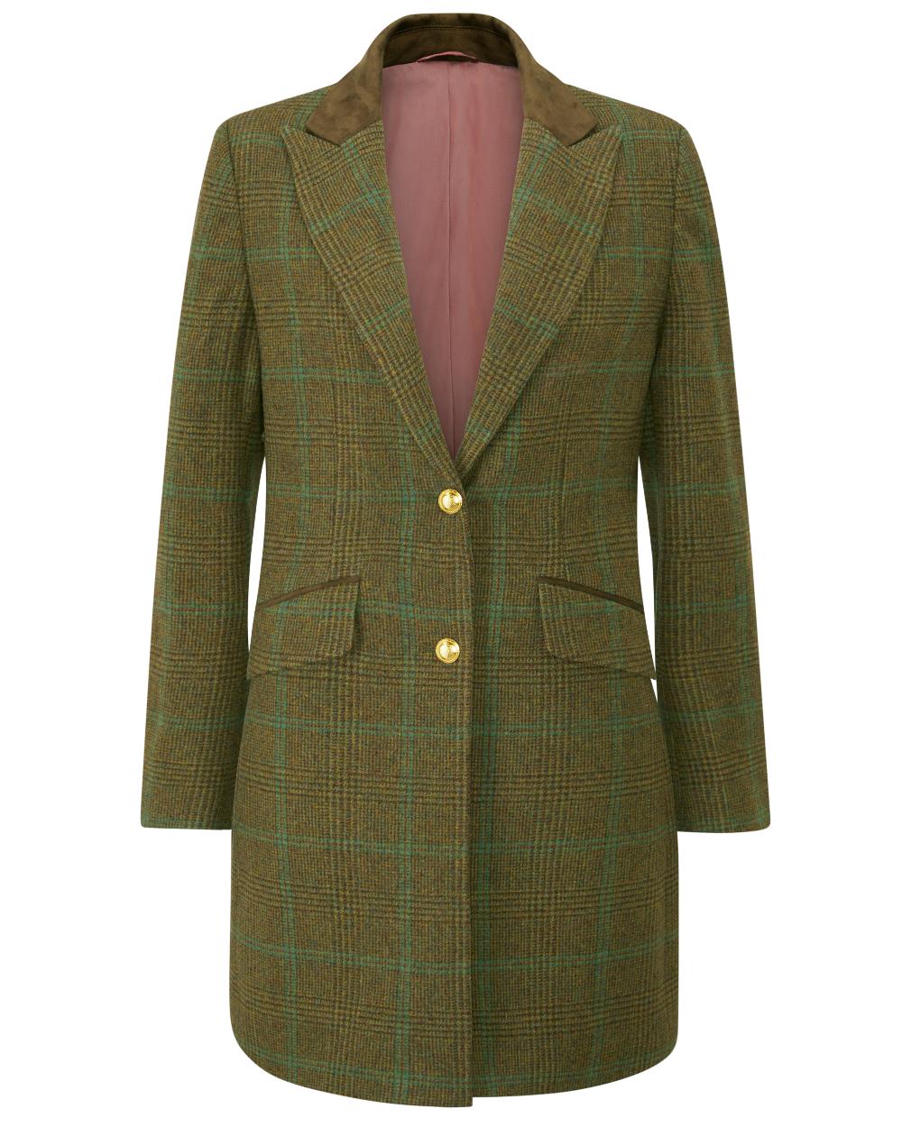 Marsh coloured Alan Paine Surrey Mid-Thigh Tweed Coat on white background 