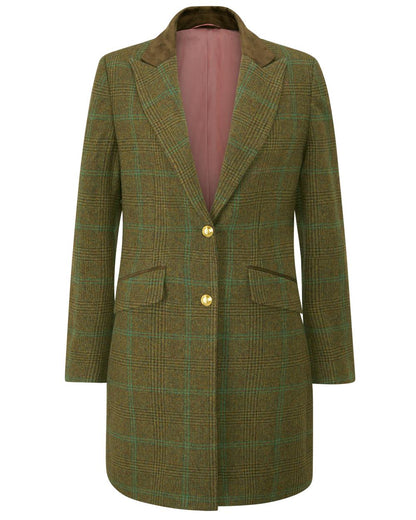 Marsh coloured Alan Paine Surrey Mid-Thigh Tweed Coat on white background 