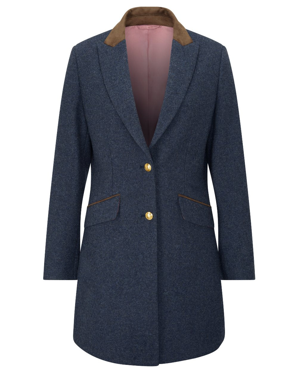 Blue coloured Alan Paine Surrey Mid-Thigh Tweed Coat on white background 