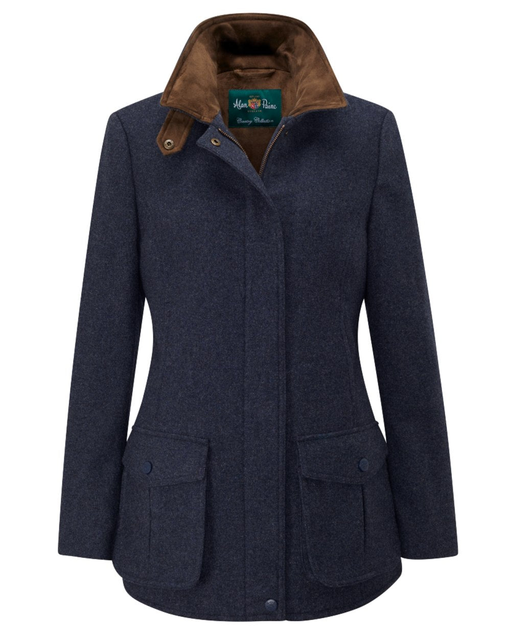 Blue coloured Alan Paine Surrey Tweed Coat on white background 
