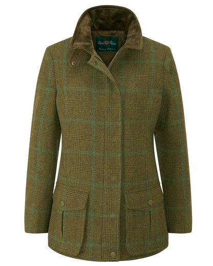 Marsh coloured Alan Paine Surrey Tweed Coat on white background 