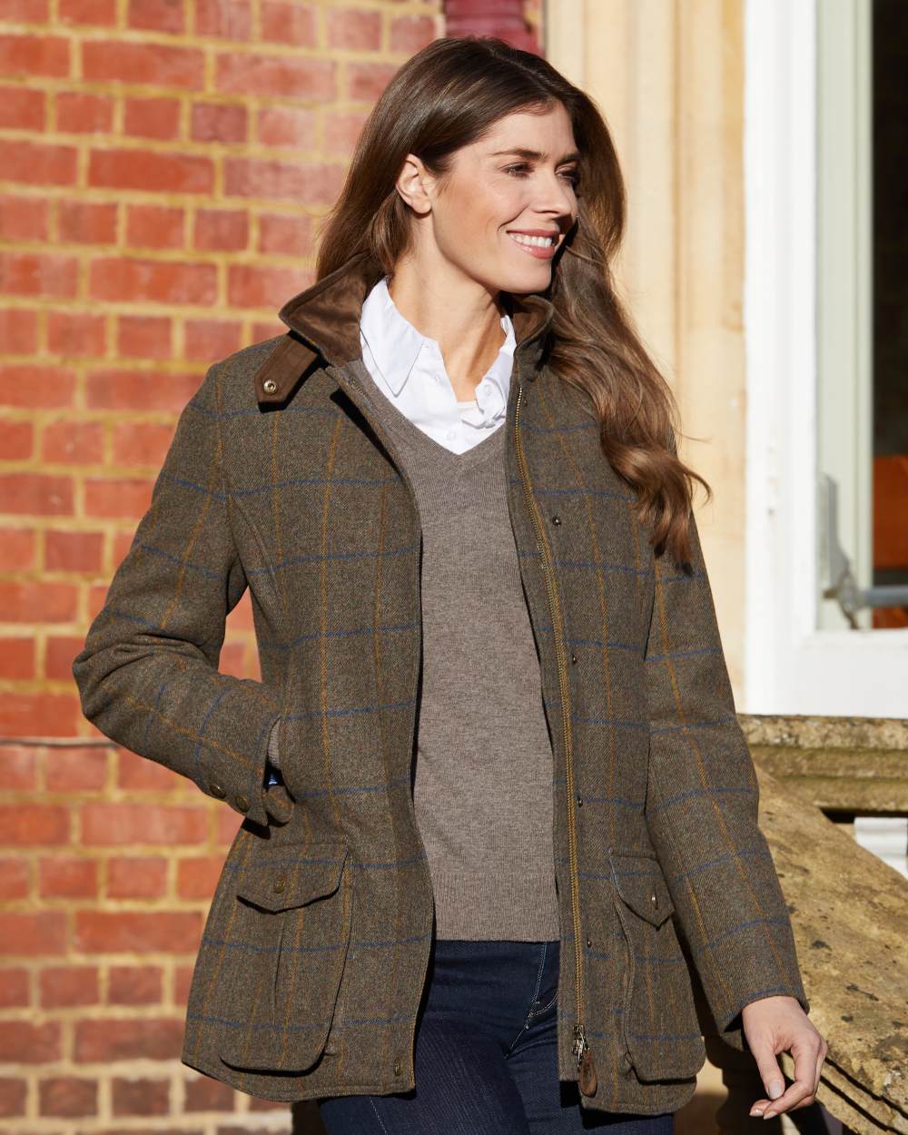 Seabrook coloured Alan Paine Surrey Tweed Coat on outdoor background 