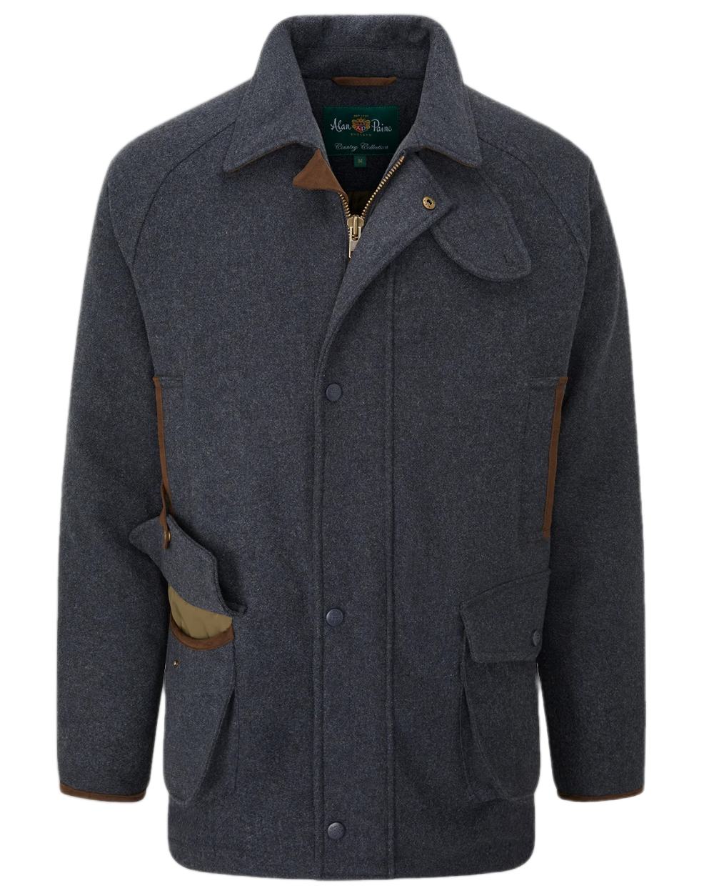 Blue Coloured Alan Paine Surrey Waterproof Tweed Coat on white background 