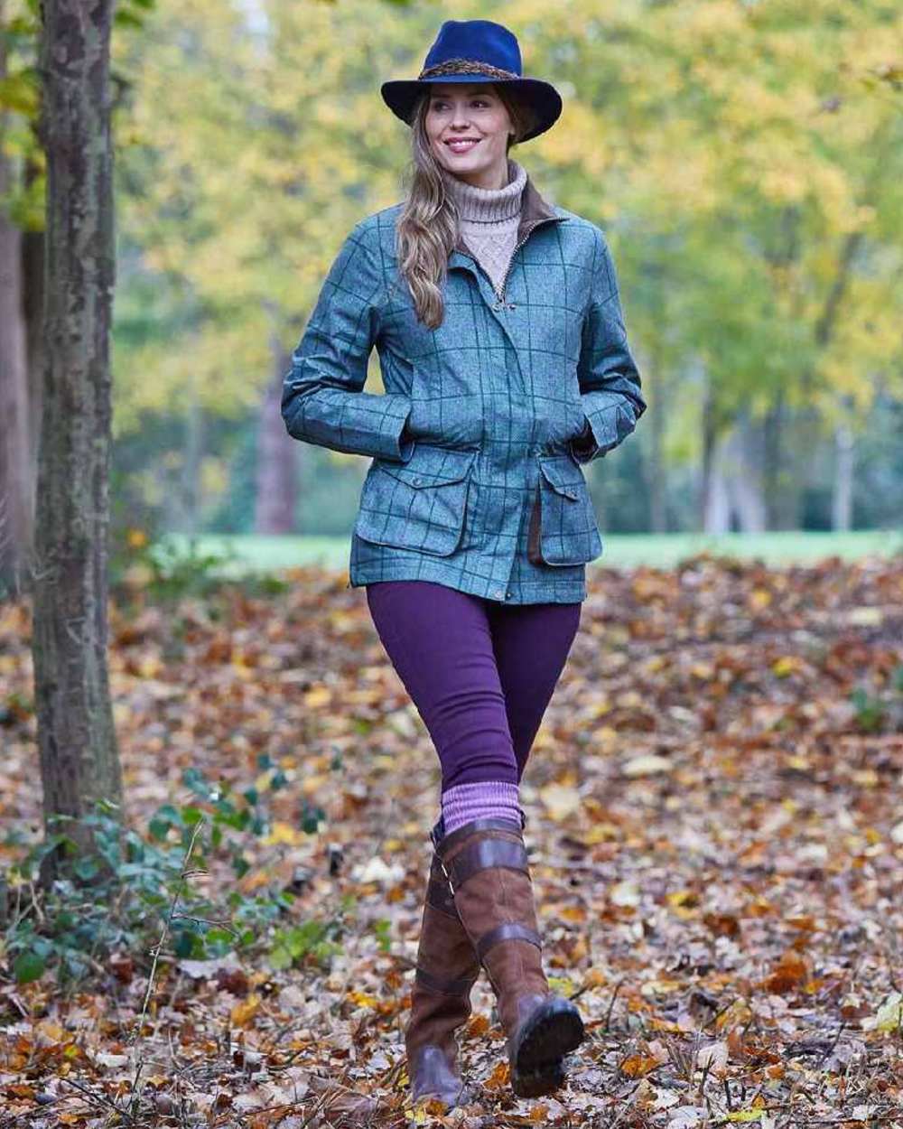 Seagrass coloured Alan Paine Womens Didsmere Coat on forest background 
