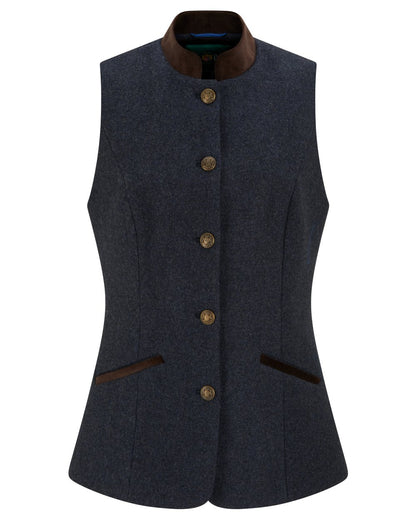 Blue coloured Alan Paine Womens Surrey Ladies Tweed Waistcoat on white background 
