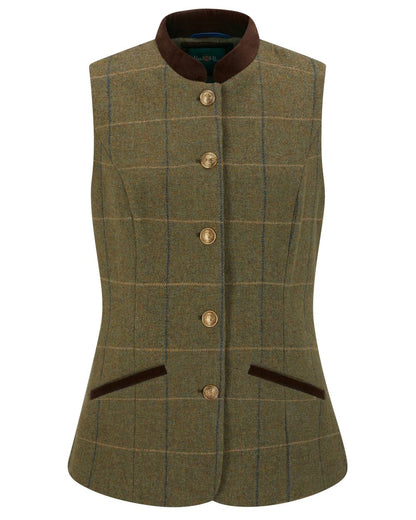 Lovat Blue coloured Alan Paine Womens Surrey Ladies Tweed Waistcoat on white background 