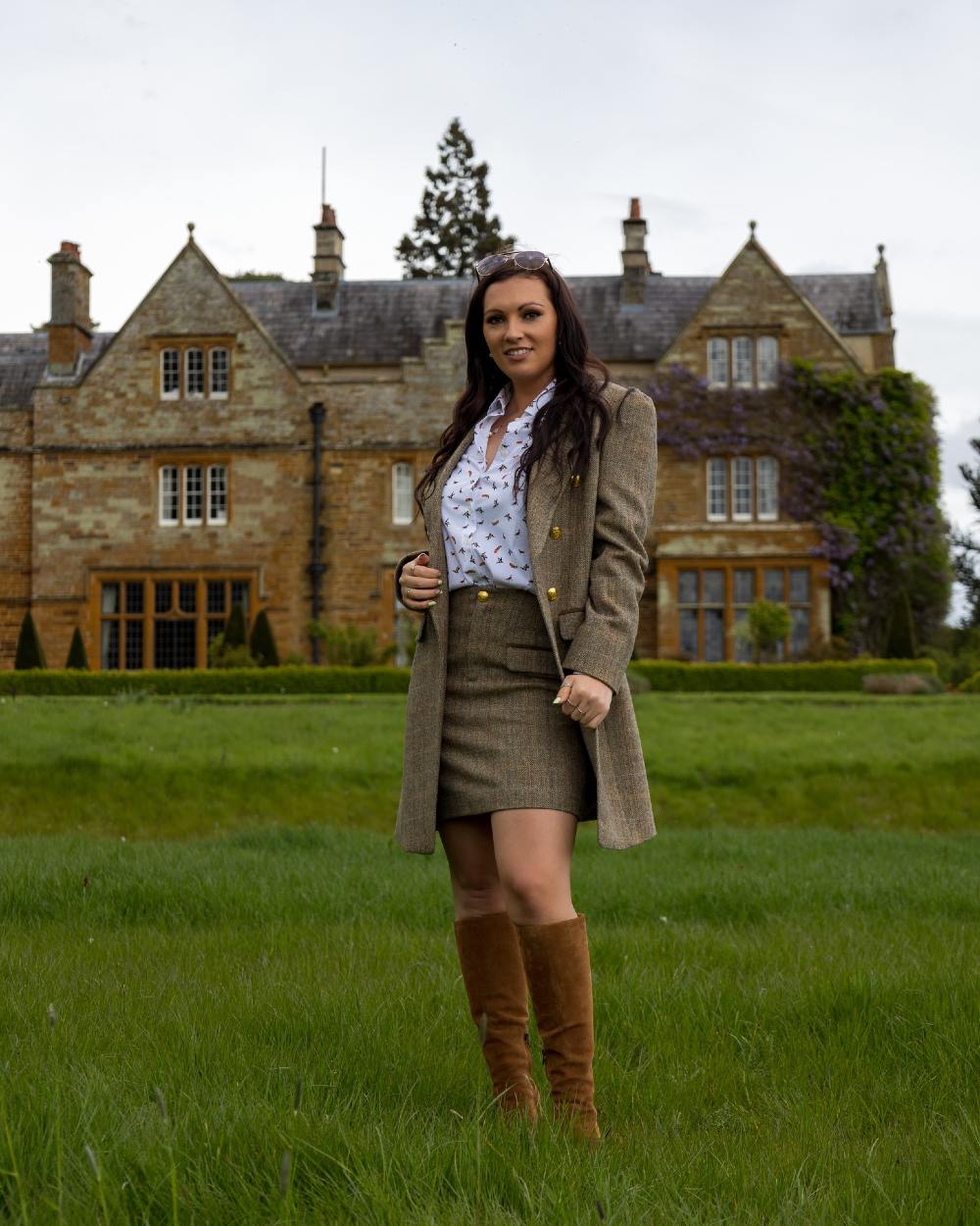 Taupe Coloured Alan Paine Womens Surrey Skirt on villa background 