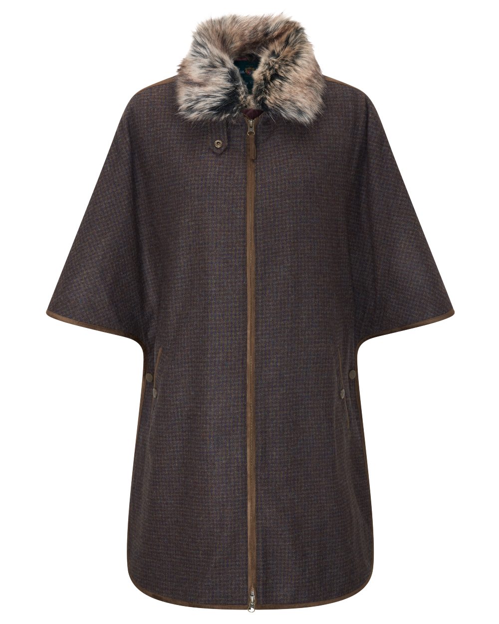 Bramble coloured Alan Paine Womens Surrey Tweed Cape on white background 