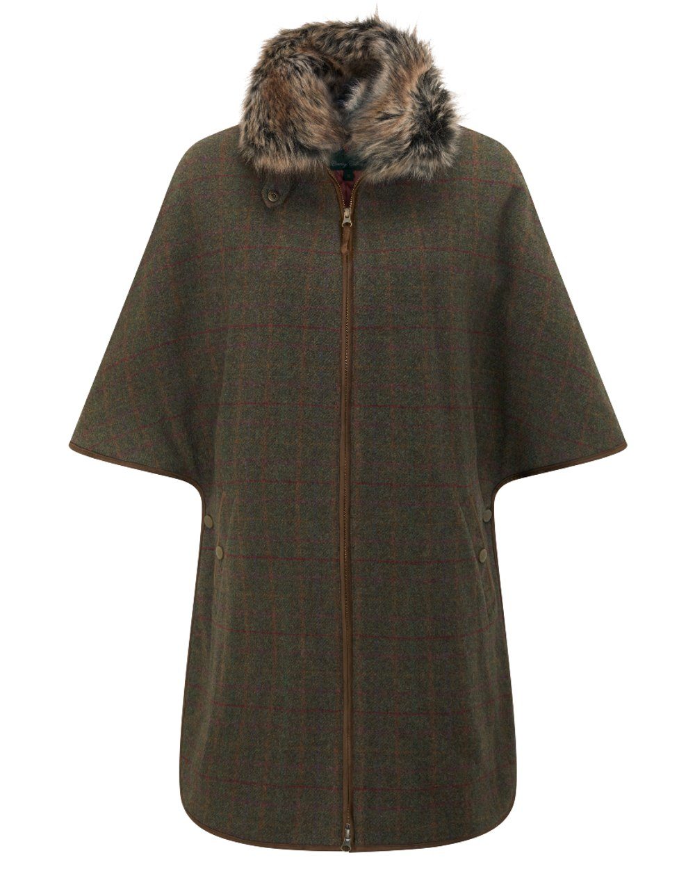 Hemlock coloured Alan Paine Womens Surrey Tweed Cape on white background 
