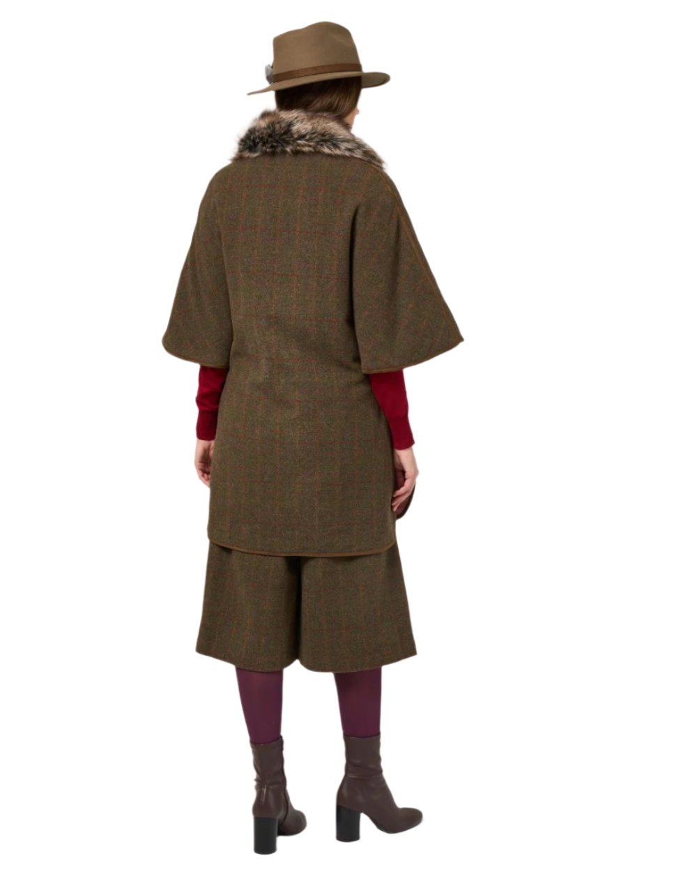 Hemlock coloured Alan Paine Womens Surrey Tweed Cape on white background 