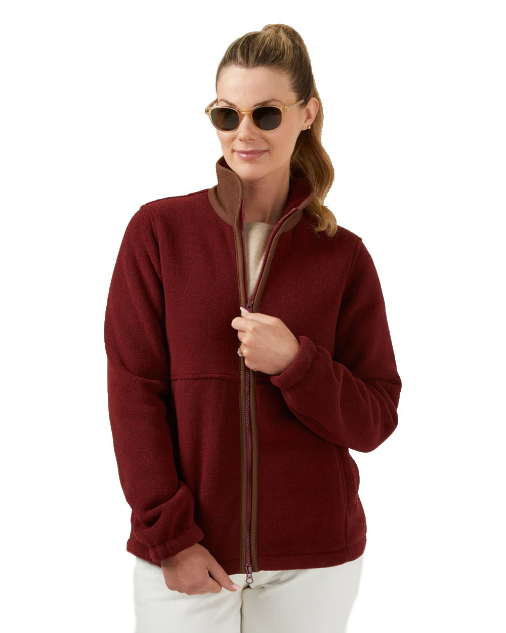 Bloodstone Coloured Alan Paine Aylsham Ladies Fleece Jacket On A White Background 