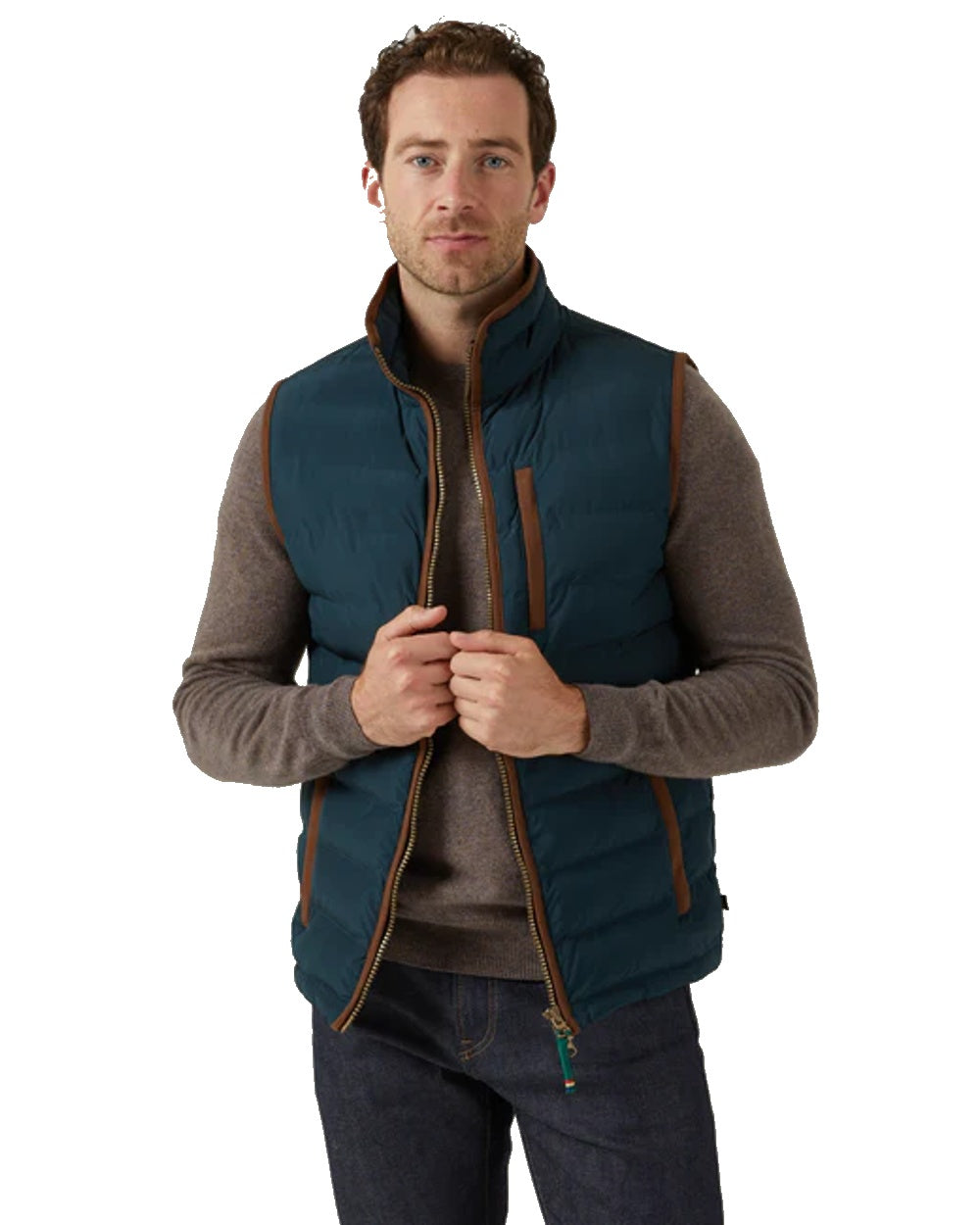 Navy coloured Alan Paine Calsall Waistcoat on white background 