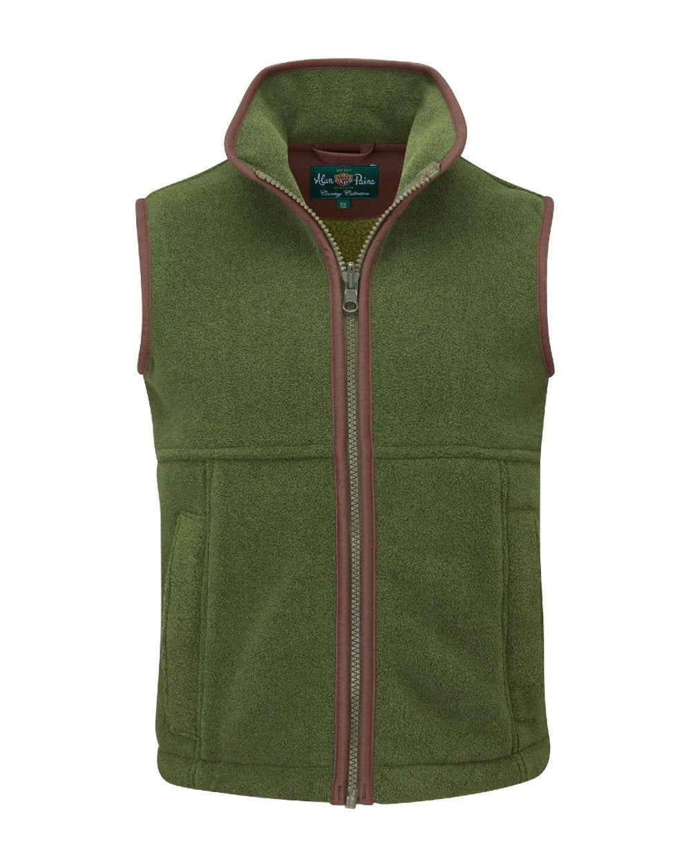 Leaf coloured Alan Paine Childrens Aylsham Fleece Gilet on white background 