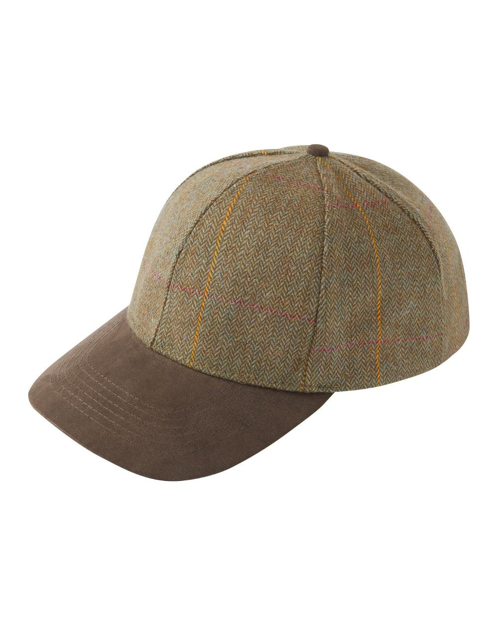 English Wool Tweed Baseball Cap with Leather Peak - Brown - Hills Hats