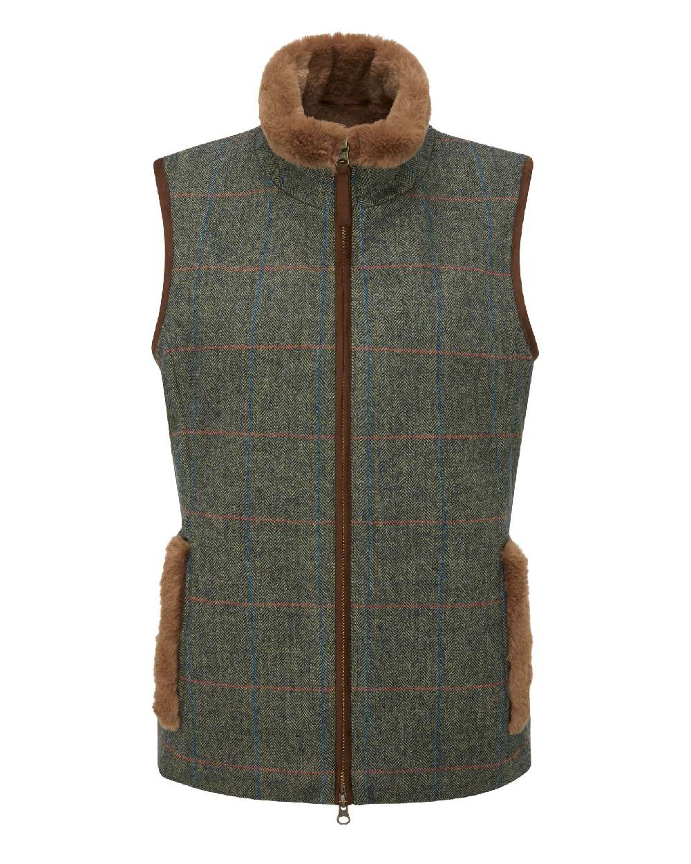 Spruce coloured Alan Paine Combrook Tweed Ladies Gilet on white background 