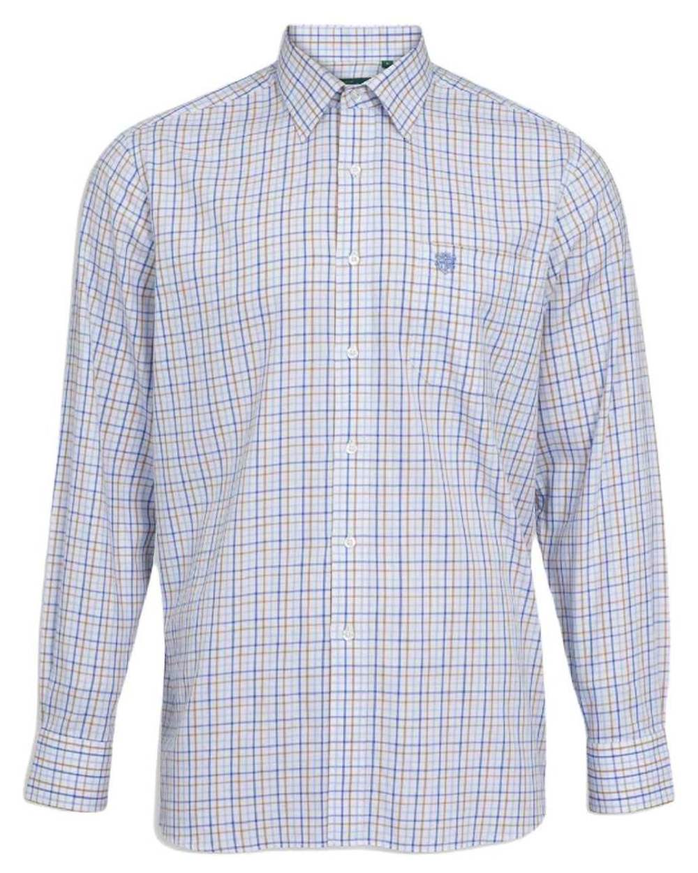 Blue Beige coloured Alan Paine Ilkley Shirt on white background 