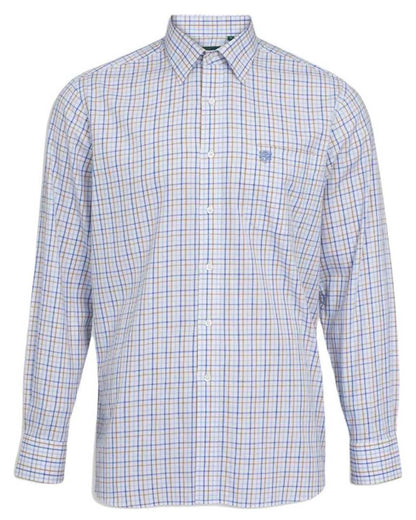 Blue Beige coloured Alan Paine Ilkley Shirt on white background 