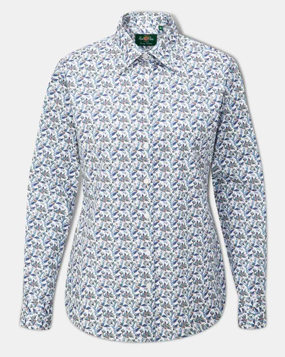 Floral coloured Alan Paine Ladies Lawen Printed Shirt on light grey background 