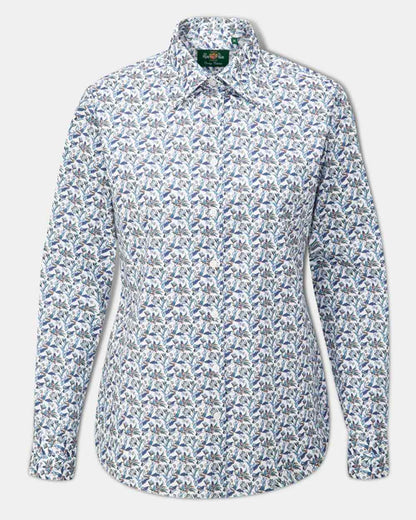 Floral coloured Alan Paine Ladies Lawen Printed Shirt on light grey background 