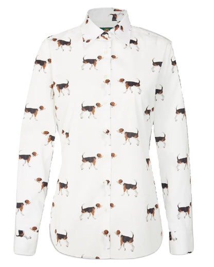 Puppy Print coloured Alan Paine Ladies Lawen Printed Shirt on white background 