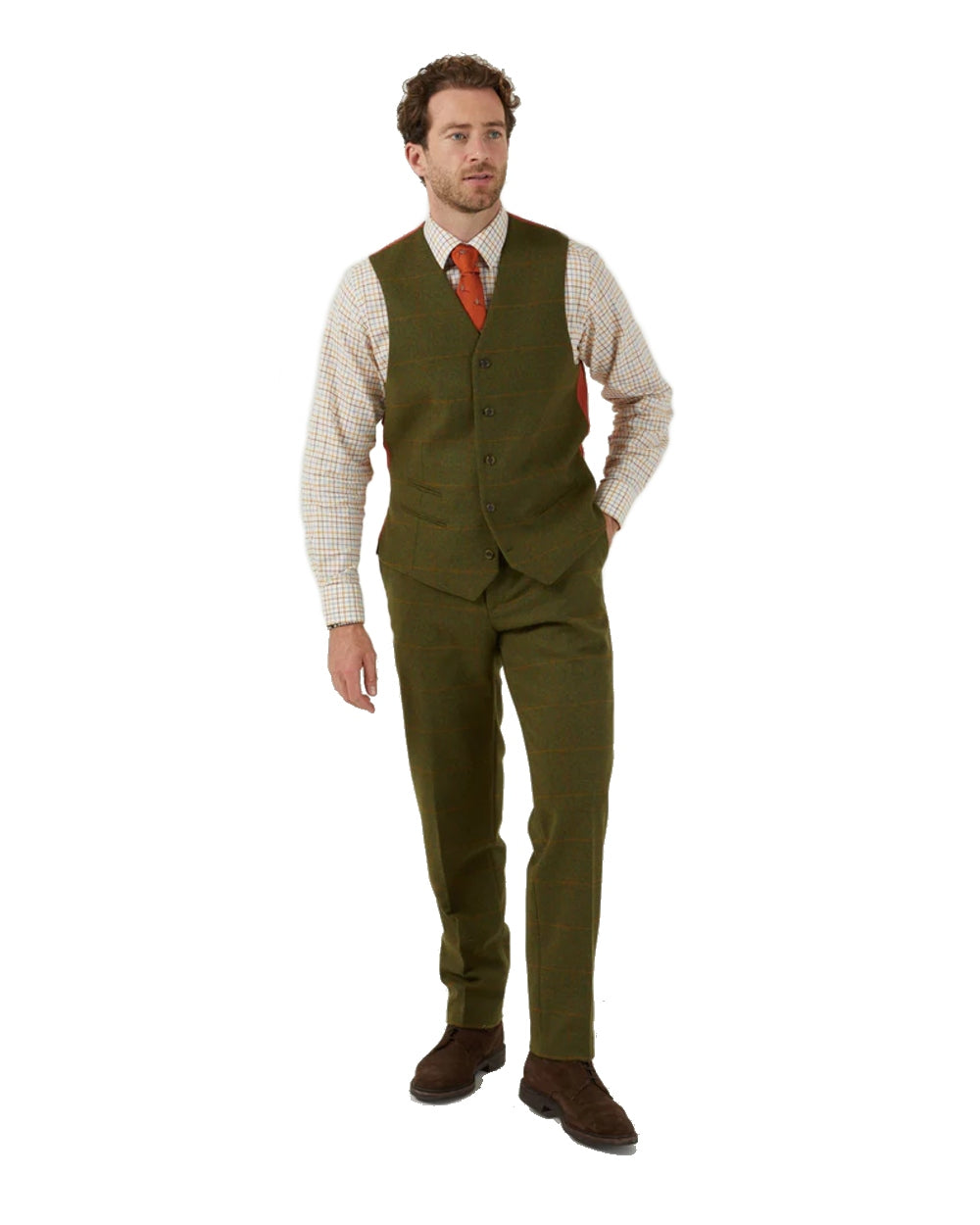 Alan Paine Mens Tweed Lined Back Waistcoat in Maple 