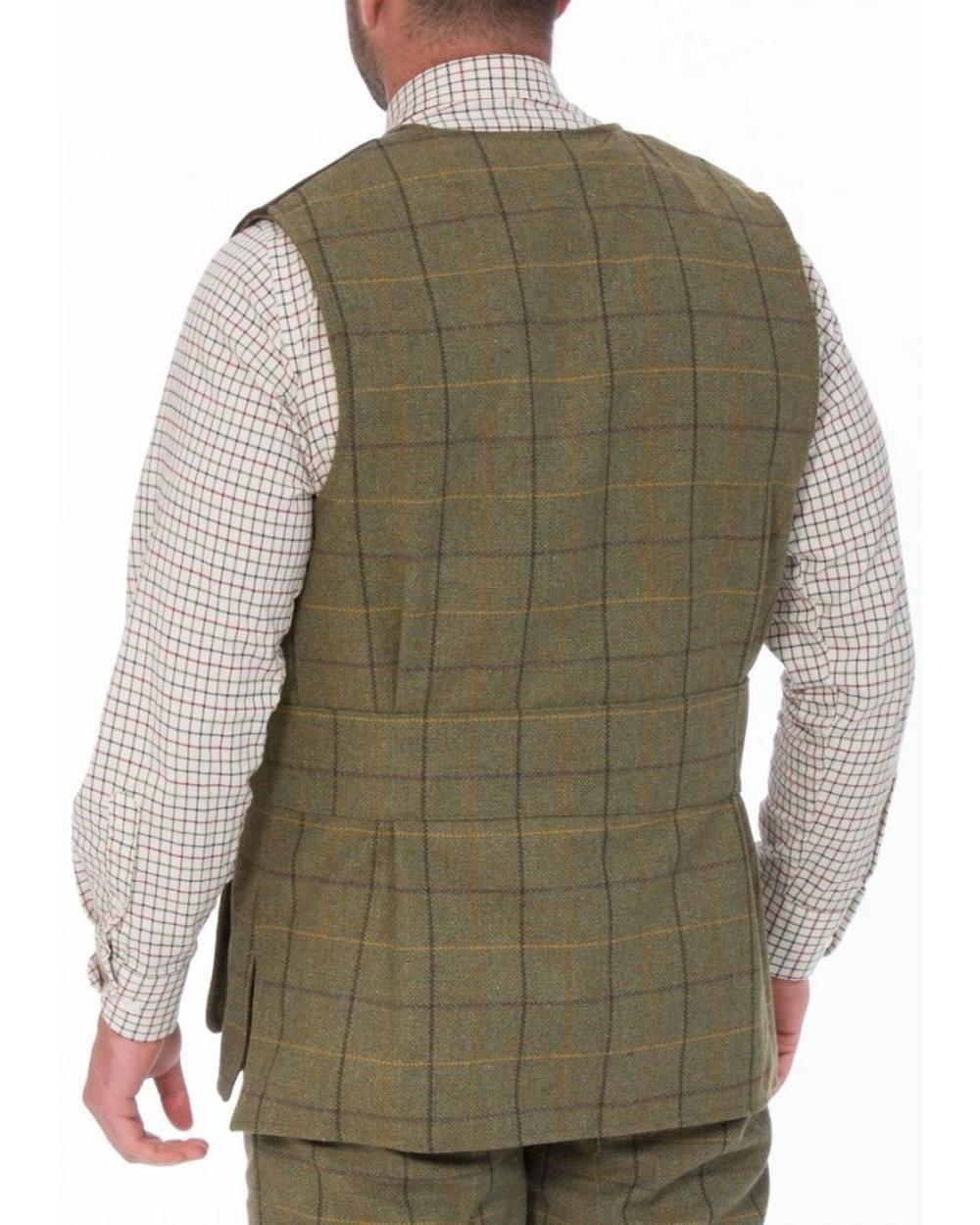 Dark Moss coloured Alan Paine Rutland Tweed Shooting Waistcoat on white background 