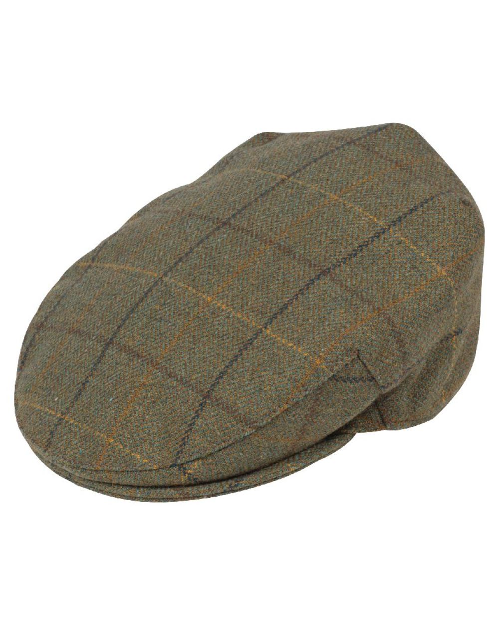 Dark Moss coloured Alan Paine Rutland Waterproof Tweed Flat Cap on white background 