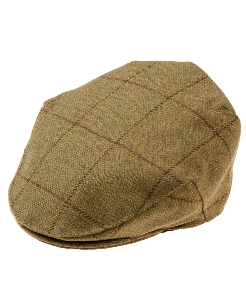 Lichen coloured Alan Paine Rutland Waterproof Tweed Flat Cap on white background 