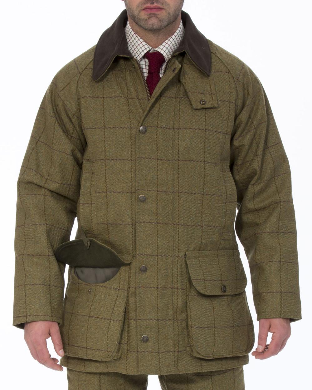 Alan Paine Rutland Waterproof Tweed Shooting Coat in Lichen 