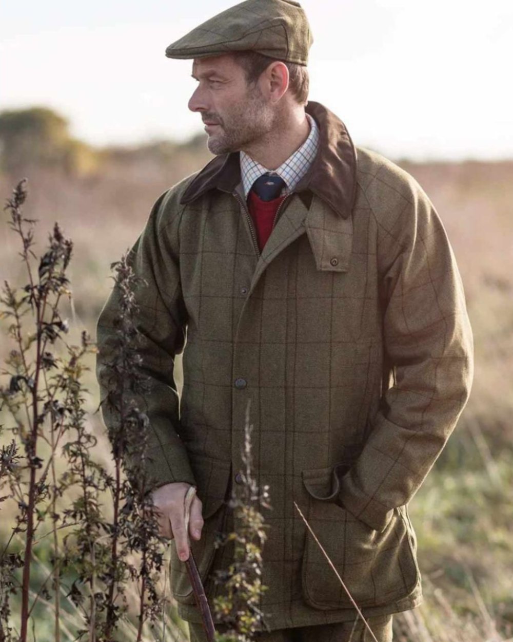 Alan Paine Rutland Waterproof Tweed Shooting Coat in Lichen 