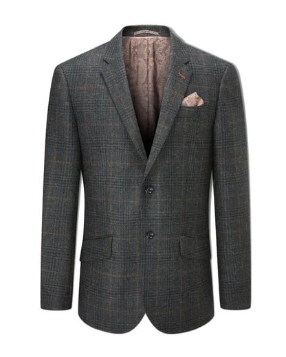 Alan Paine Surrey Mens Tweed Lined Blazer in Green Check 