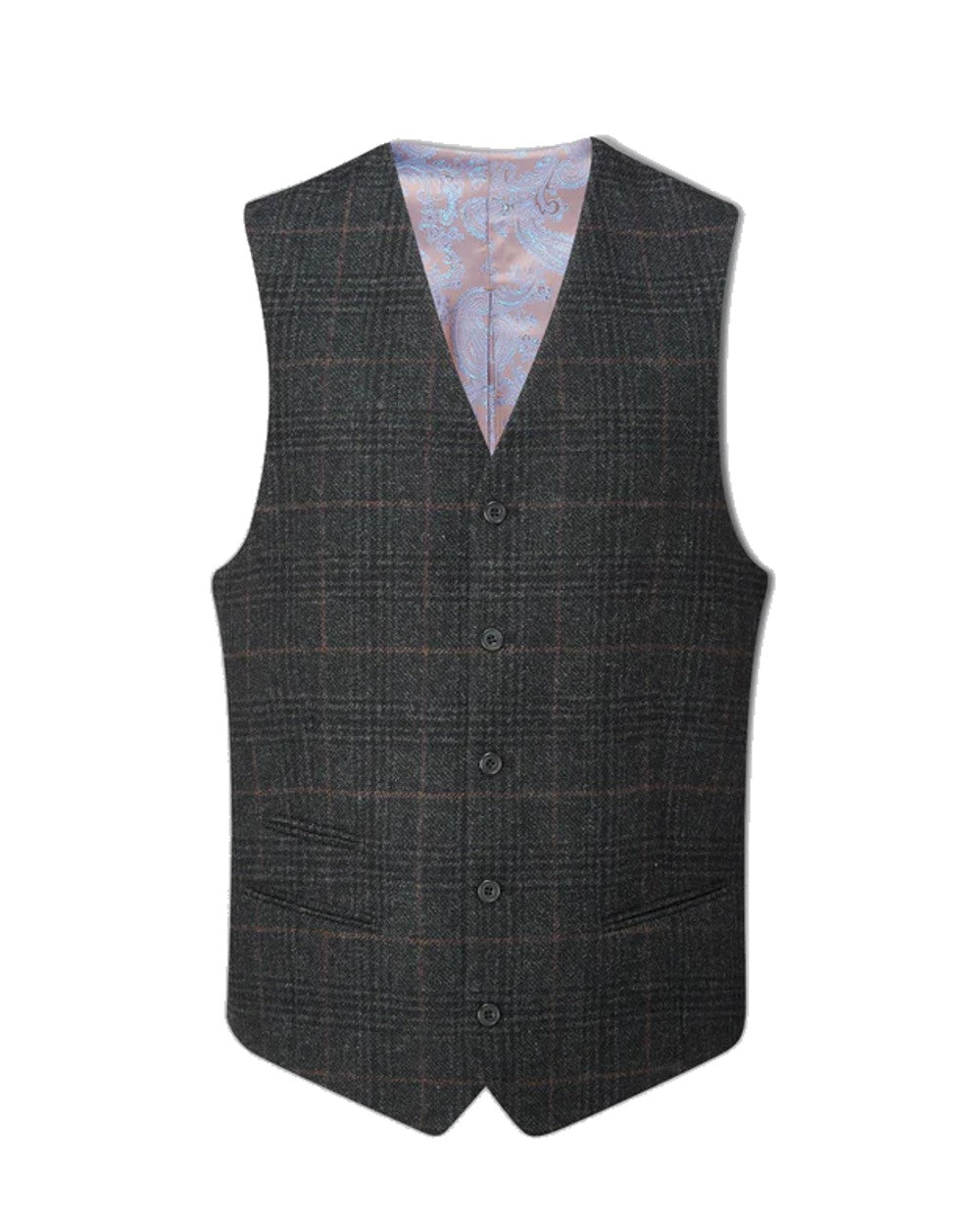 Alan Paine Surrey Mens Tweed Lined Waistcoat in Green Check 