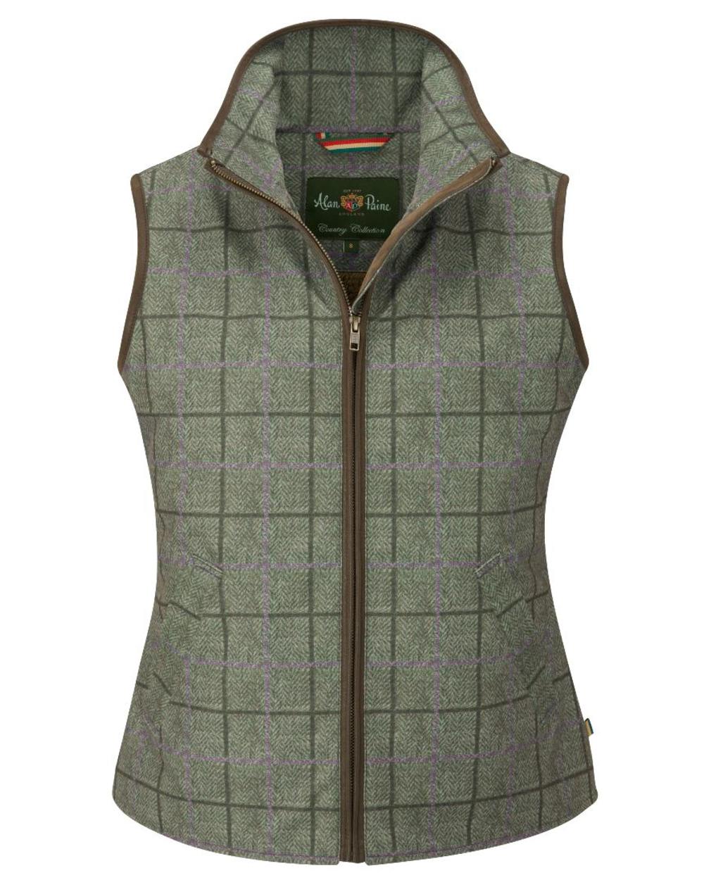Seagrass coloured Alan Paine Womens Didsmere Gilet on white background 