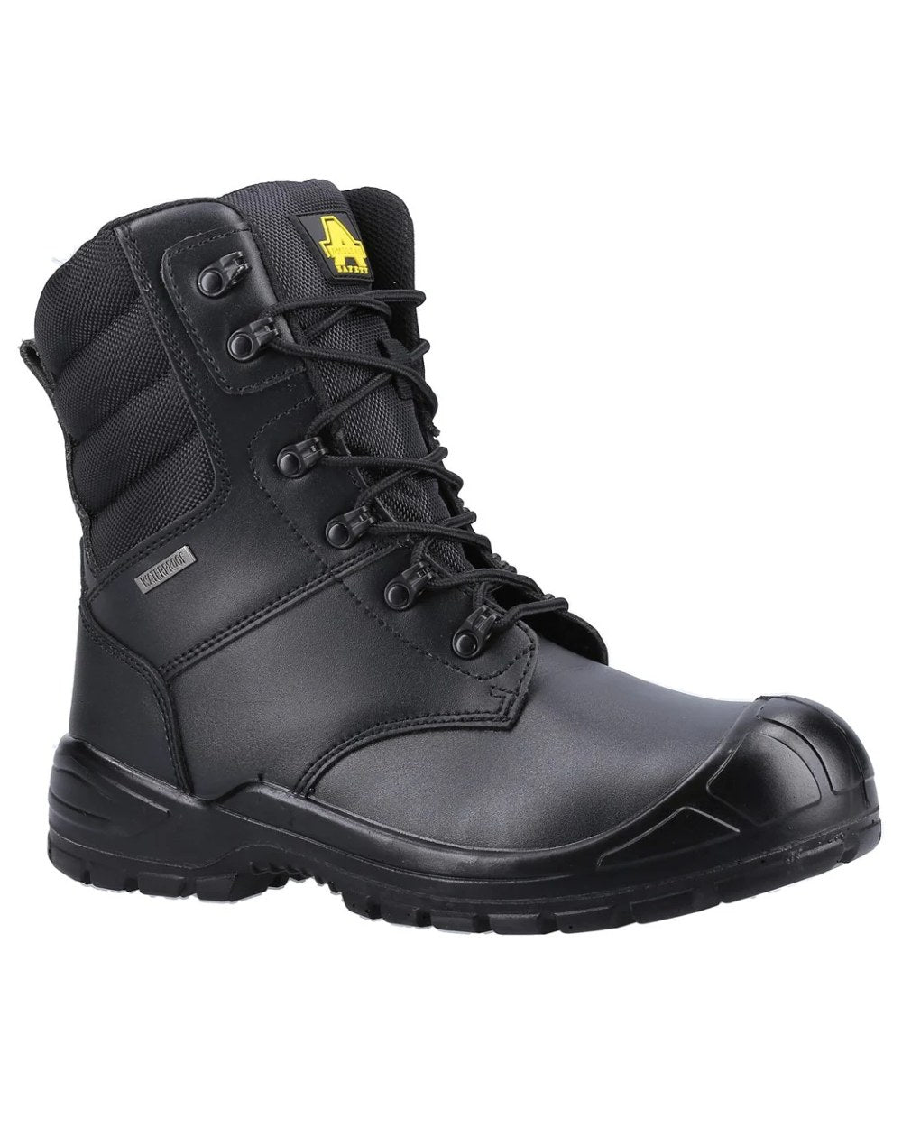 Black coloured Amblers Safety AS240 Waterproof S3 SRC Safety Boots on white background 