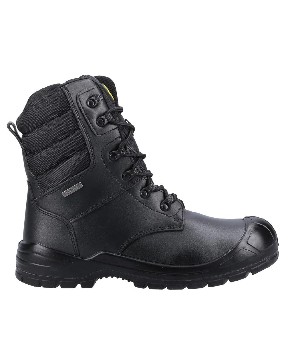 Black coloured Amblers Safety AS240 Waterproof S3 SRC Safety Boots on white background 