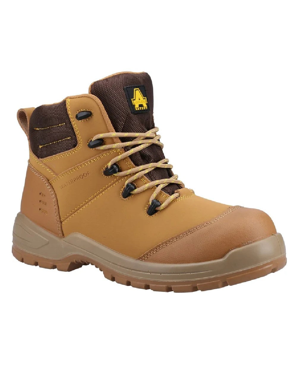 Honey coloured Amblers Safety AS308C Waterproof Safety Boots on white background 