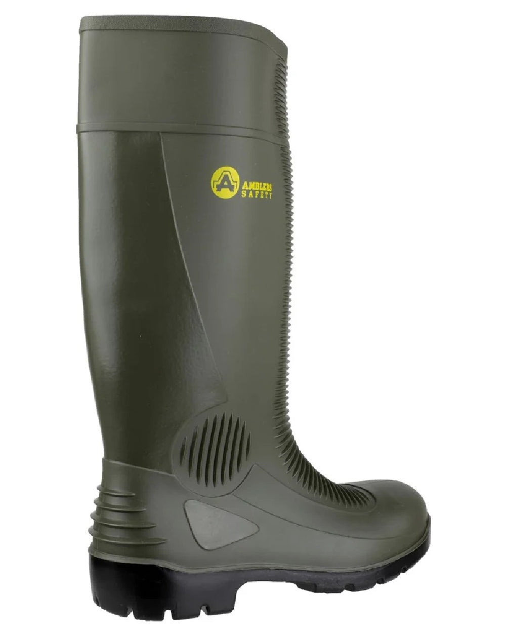 Green coloured Amblers Safety FS99 S5 SRA Safety Wellingtons on white background 