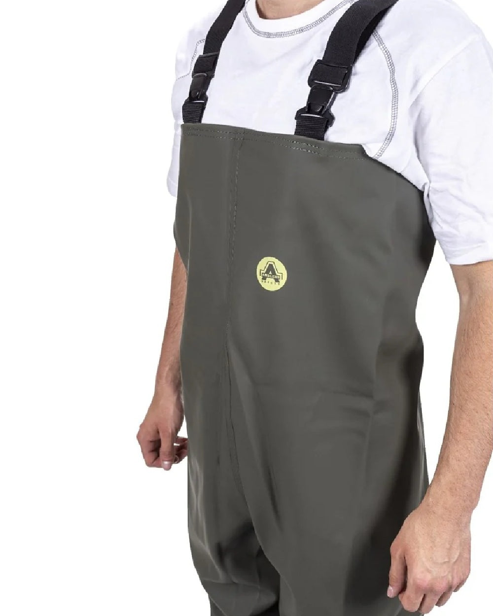 Green Amblers Safety Tyne S5 SRA Chest Safety Waders on white background 