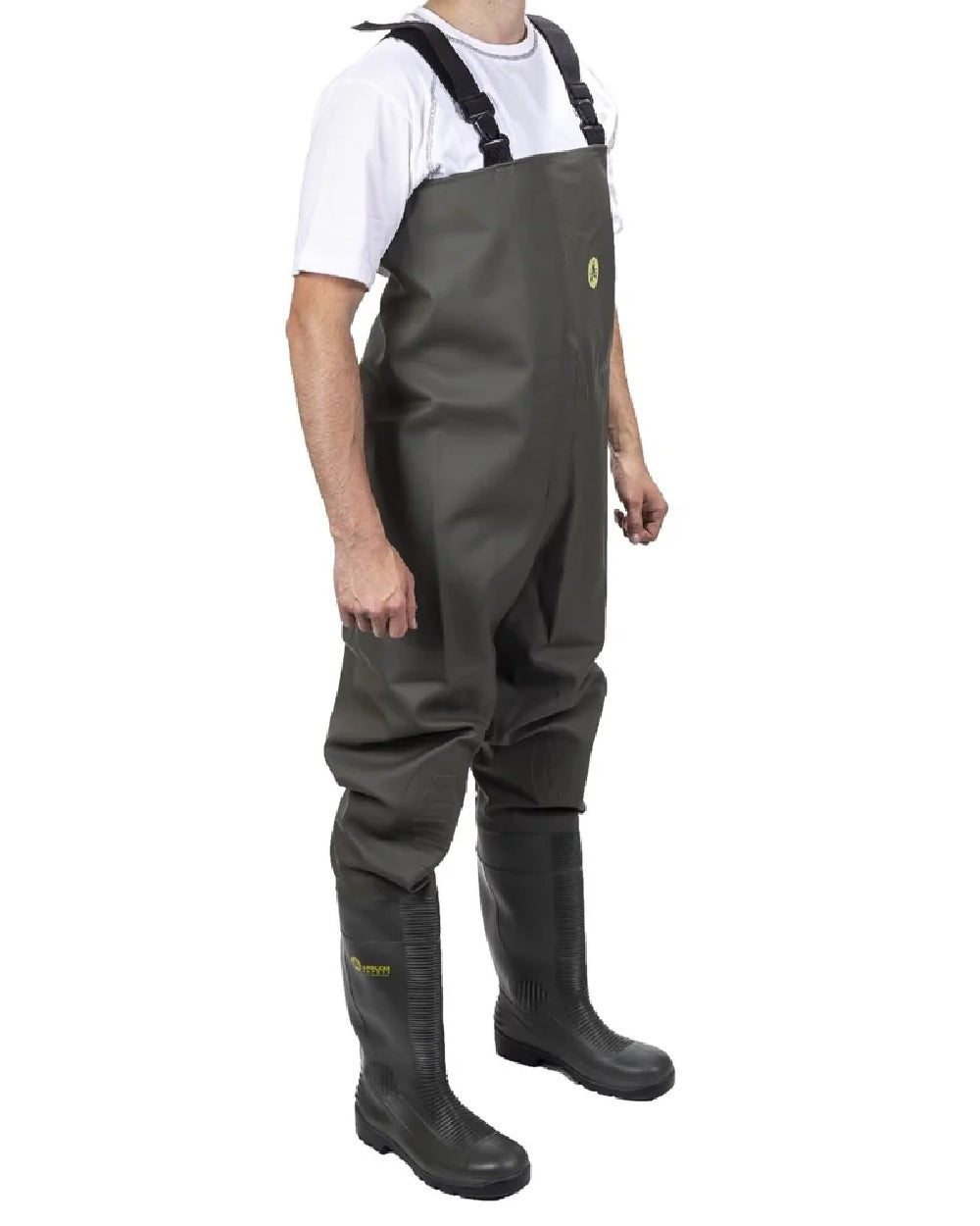 Green Amblers Safety Tyne S5 SRA Chest Safety Waders on white background 