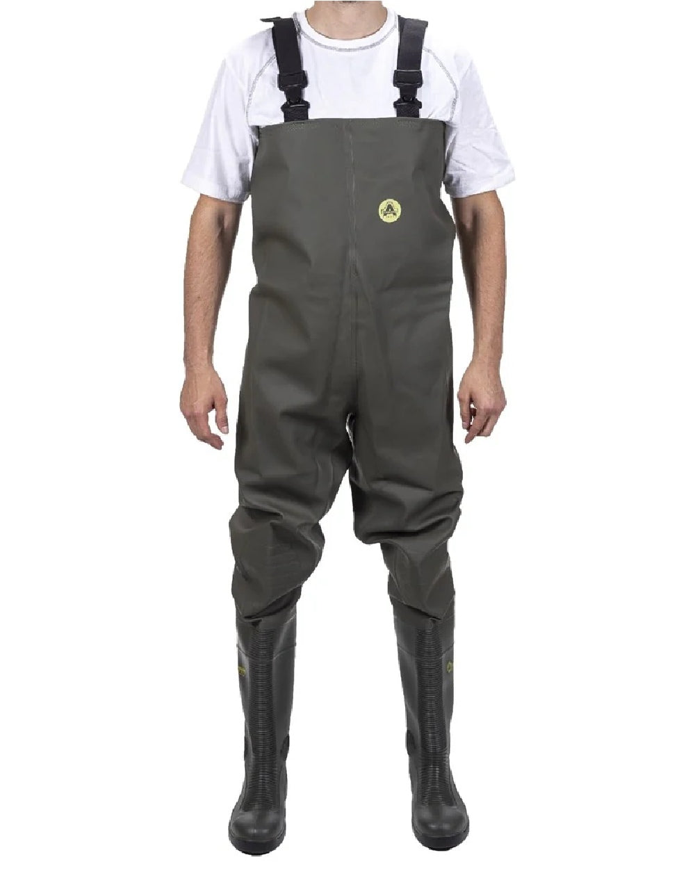 Green Amblers Safety Tyne S5 SRA Chest Safety Waders on white background 