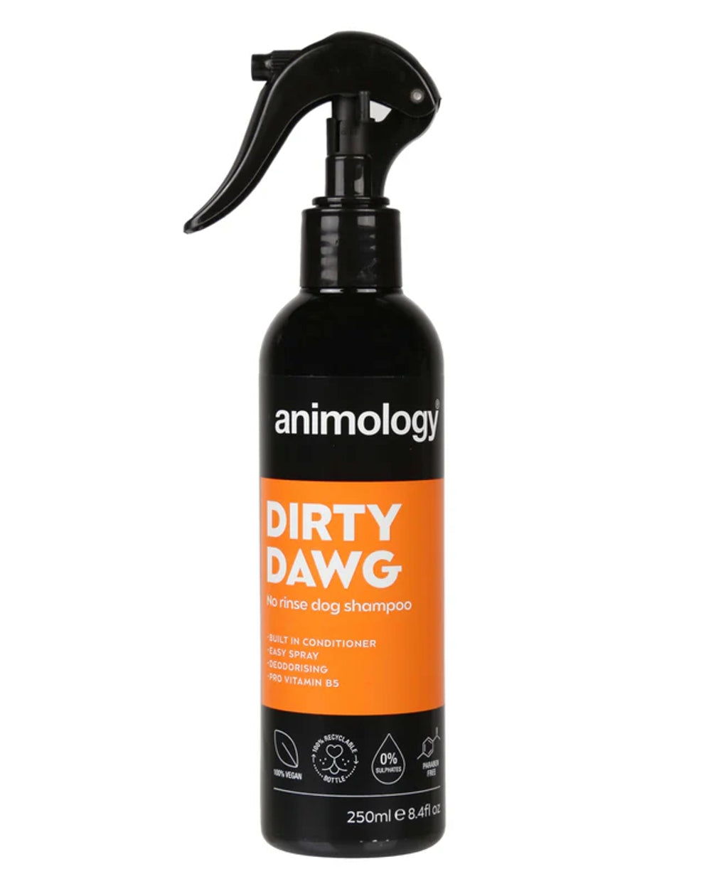 Animology Dirty Dawg No Rinse Shampoo Spray 250ml on white background
