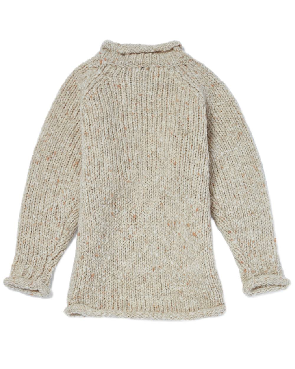 Cream Coloured Aran Childrens Roll Neck Raglan Crew Sweater on white background 