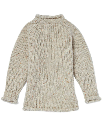 Cream Coloured Aran Childrens Roll Neck Raglan Crew Sweater on white background 